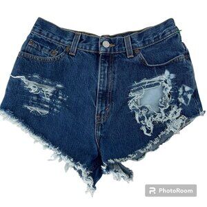 Levi's Dark Blue Distressed Denim Jean Shorts